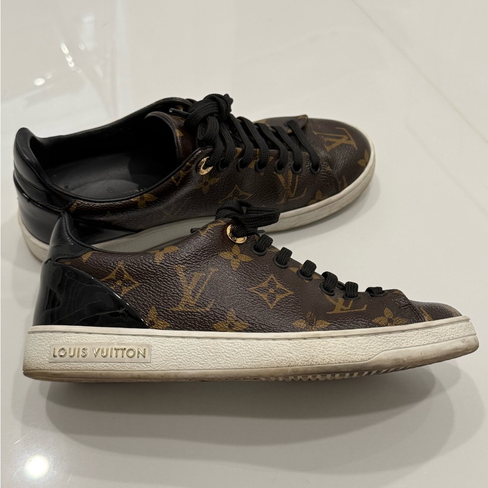 Louis Vuitton Brown and Black Sneakers with Iconic Monogram